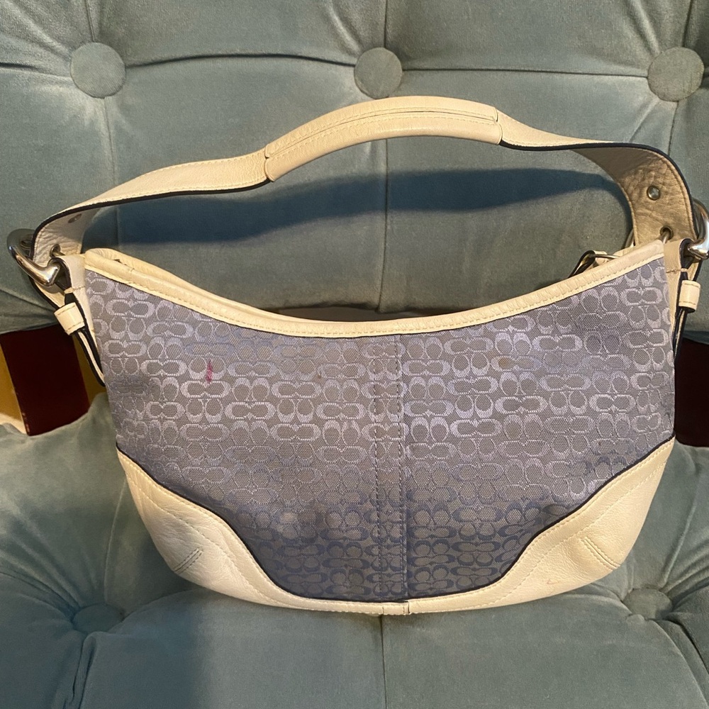 Vintage Coach Blue and White Signature Mini CC Shoulder Bag